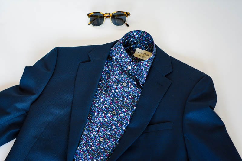 floral pattern blue shirt with blue suit