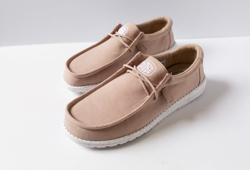 HEYDUDE Shoes Wally Slub Canvas in tan from side angle