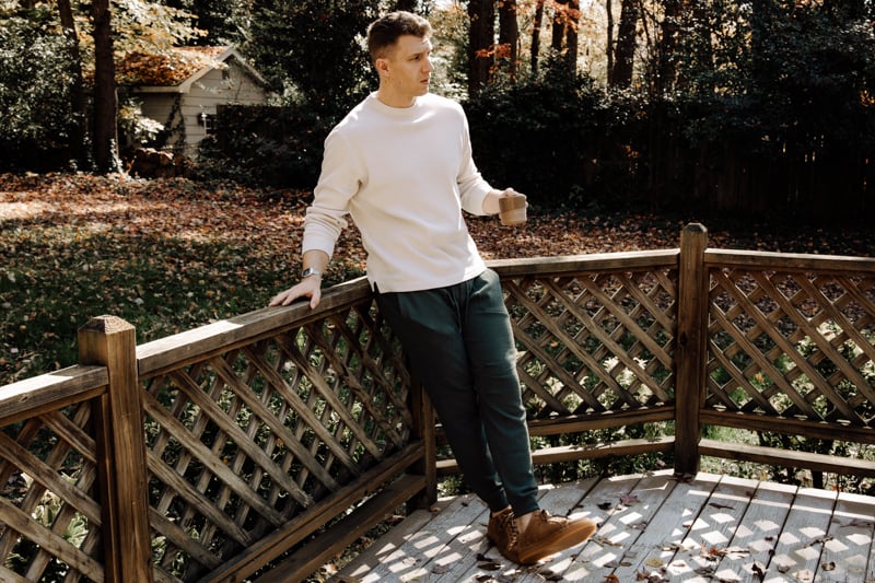 model wearing Lululemon at ease joggers