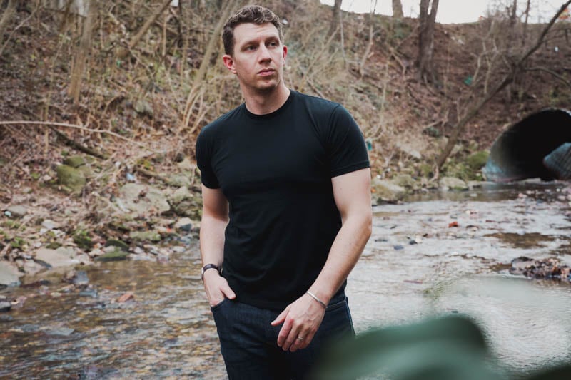 True Classic Tees model wearing black shirt